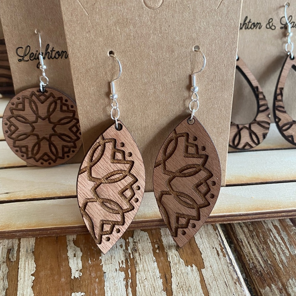 New Wood Engraved Sapele Earrings